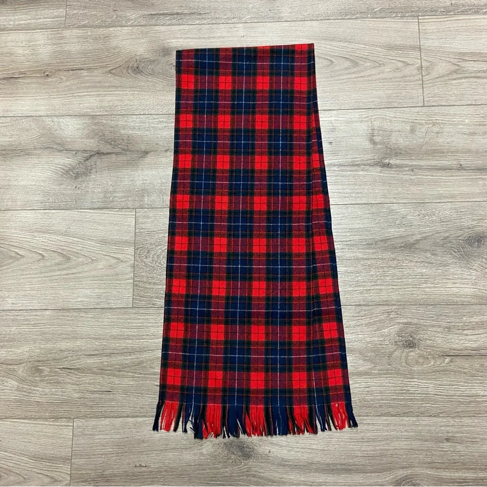 Vintage Pendleton Tartan Plaid Wool Scarf 1970s Made in USA Red and Blue